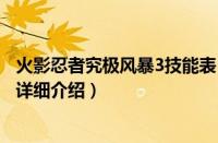 火影忍者究极风暴3技能表（火影忍者：究极忍者风暴3出招详细介绍）