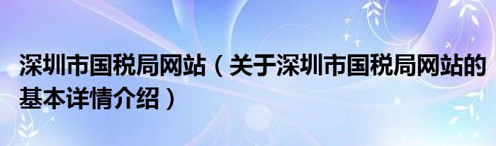 深圳市国税局网站（关于深圳市国税局网站的基本详情介绍）