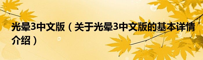 光晕3中文版（关于光晕3中文版的基本详情介绍）