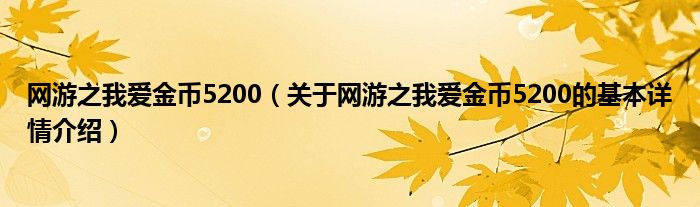 网游之我爱金币5200（关于网游之我爱金币5200的基本详情介绍）