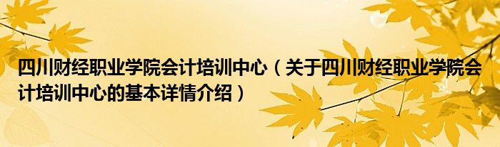 四川财经职业学院会计培训中心（关于四川财经职业学院会计培训中心的基本详情介绍）