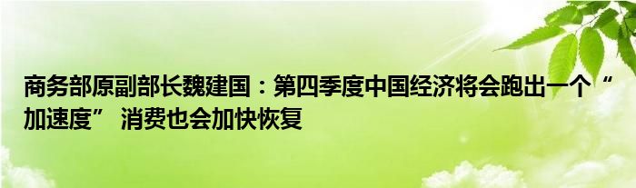 商务部原副部长魏建国：第四季度中国经济将会跑出一个“加速度” 消费也会加快恢复