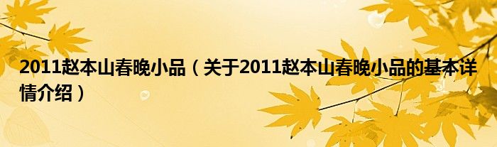 2011赵本山春晚小品（关于2011赵本山春晚小品的基本详情介绍）