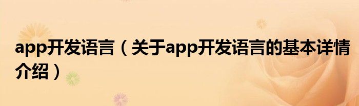 app开发语言（关于app开发语言的基本详情介绍）