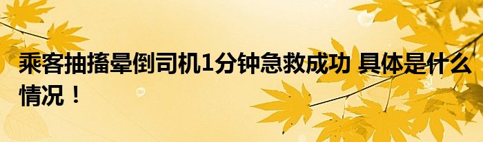 乘客抽搐晕倒司机1分钟急救成功 具体是什么情况！