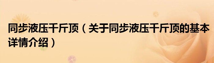 同步液压千斤顶（关于同步液压千斤顶的基本详情介绍）