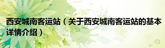 西安城南客运站（关于西安城南客运站的基本详情介绍）