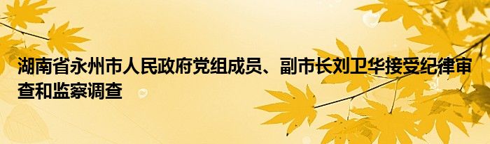 湖南省永州市人民政府党组成员、副市长刘卫华接受纪律审查和监察调查