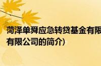 菏泽单舜应急转贷基金有限公司(关于菏泽单舜应急转贷基金有限公司的简介)