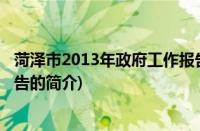 菏泽市2013年政府工作报告(关于菏泽市2013年政府工作报告的简介)
