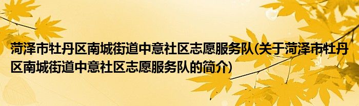 菏泽市牡丹区南城街道中意社区志愿服务队(关于菏泽市牡丹区南城街道中意社区志愿服务队的简介)