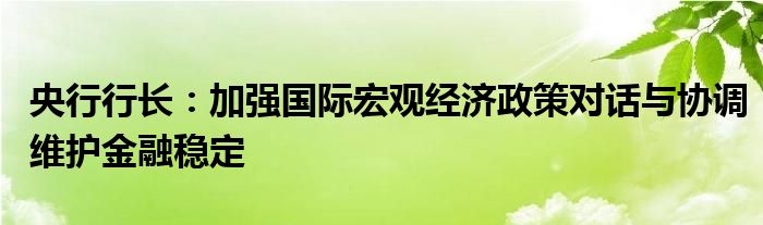 央行行长：加强国际宏观经济政策对话与协调维护金融稳定