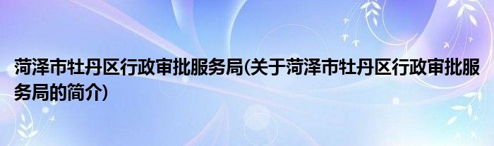 菏泽市牡丹区行政审批服务局(关于菏泽市牡丹区行政审批服务局的简介)