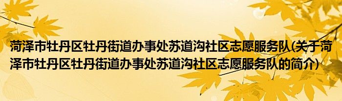 菏泽市牡丹区牡丹街道办事处苏道沟社区志愿服务队(关于菏泽市牡丹区牡丹街道办事处苏道沟社区志愿服务队的简介)