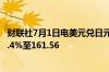 财联社7月1日电美元兑日元创下38年新高161.57最新上涨0.4%至161.56