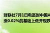 财联社7月1日电富时中国A50指数期货在上一交易日夜盘收涨0.02%的基础上低开现跌0.08%