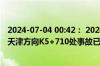 2024-07-04 00:42： 2024-7-4 00:42，S2津宁高速去往天津方向K5+710处事故已处理完毕，通行恢复正常。 ​​​